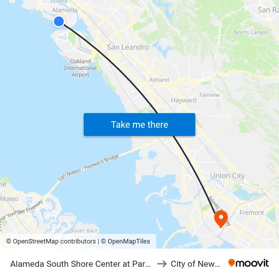Alameda South Shore Center at Park St to City of Newark map