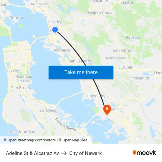 Adeline St & Alcatraz Av to City of Newark map