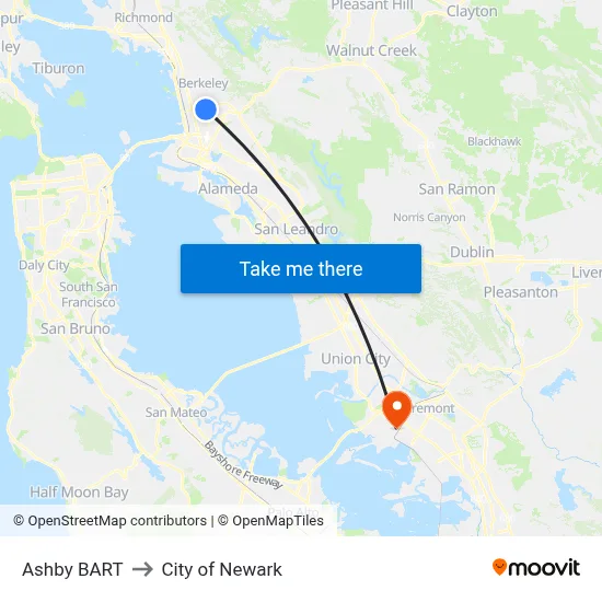 Ashby BART to City of Newark map