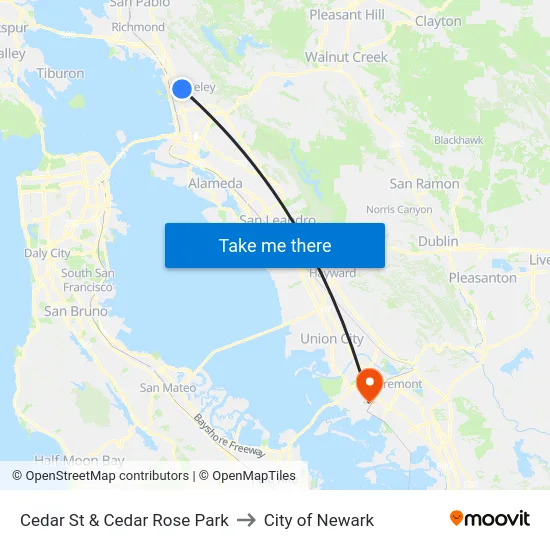 Cedar St & Cedar Rose Park to City of Newark map