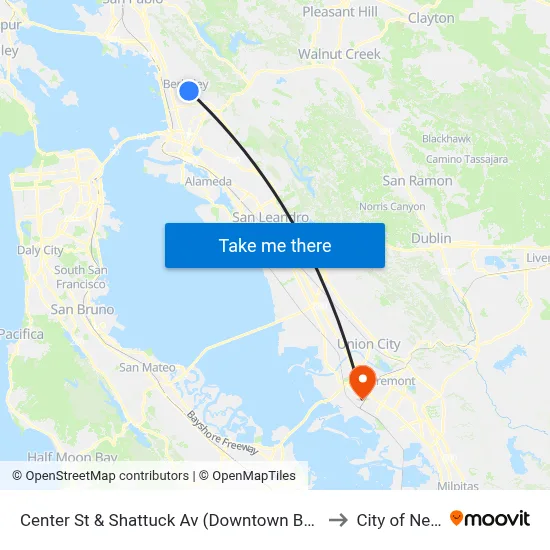Center St & Shattuck Av (Downtown Berkeley BART) to City of Newark map