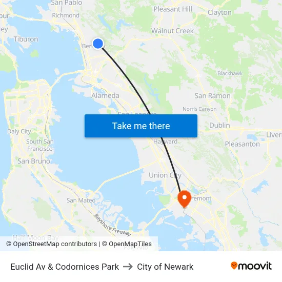 Euclid Av & Codornices Park to City of Newark map