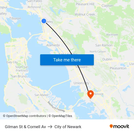 Gilman St & Cornell Av to City of Newark map