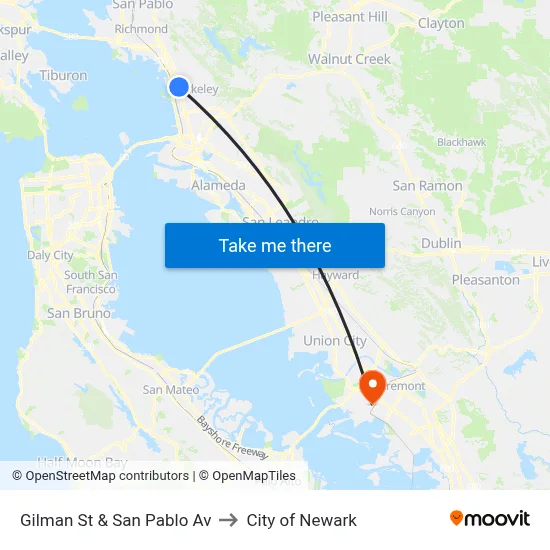 Gilman St & San Pablo Av to City of Newark map