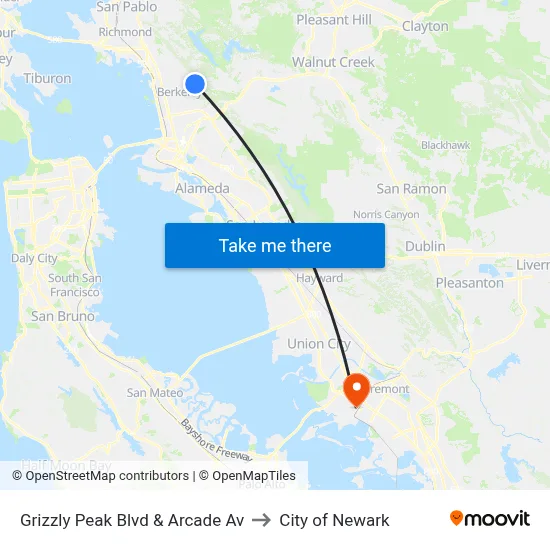 Grizzly Peak Blvd & Arcade Av to City of Newark map