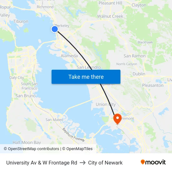 University Av & W Frontage Rd to City of Newark map