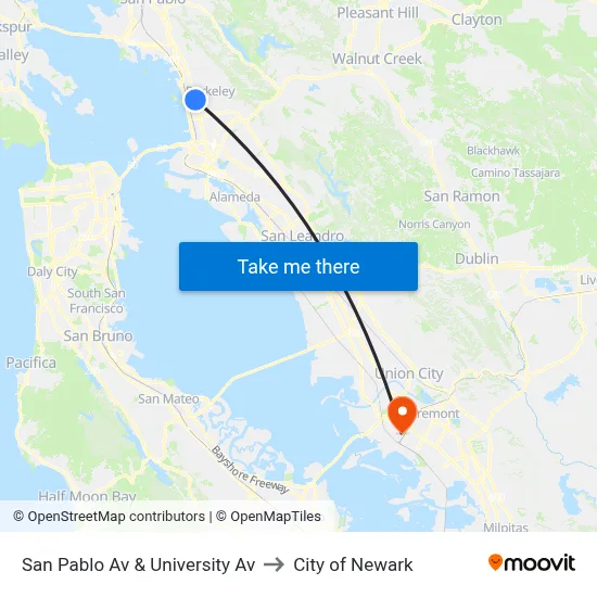 San Pablo Av & University Av to City of Newark map