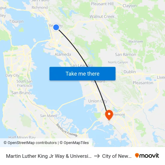 Martin Luther King Jr Way & University Av to City of Newark map