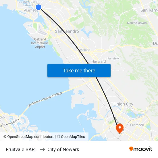 Fruitvale BART to City of Newark map