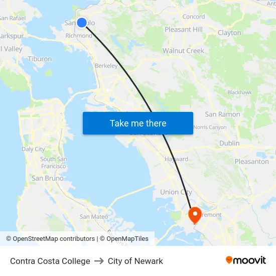 Contra Costa College to City of Newark map