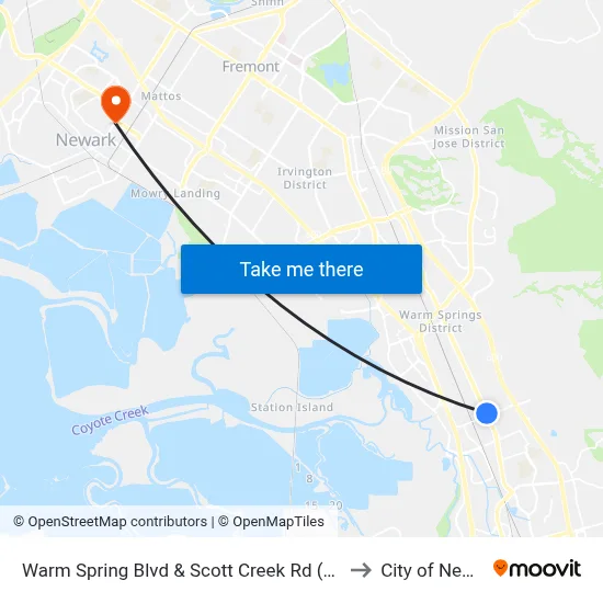 Warm Spring Blvd & Scott Creek Rd (Kato Rd) to City of Newark map
