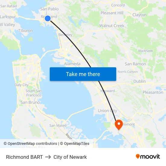 Richmond BART to City of Newark map