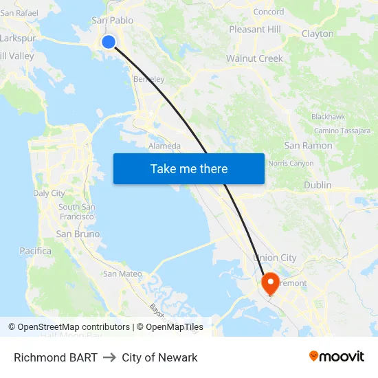 Richmond BART to City of Newark map