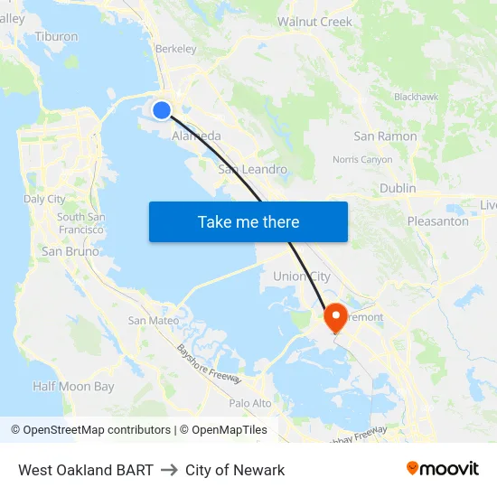 West Oakland BART to City of Newark map
