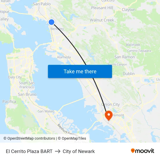 El Cerrito Plaza BART to City of Newark map