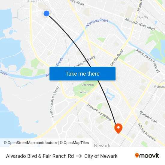 Alvarado Blvd & Fair Ranch Rd to City of Newark map