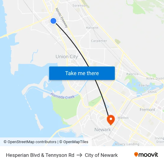 Hesperian Blvd & Tennyson Rd to City of Newark map