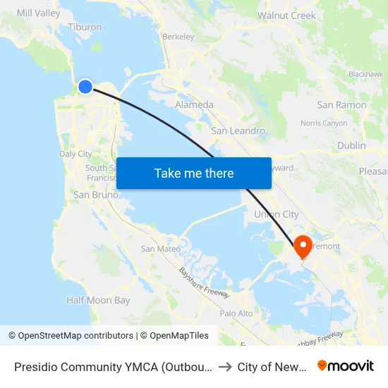 Presidio Community YMCA (Outbound) to City of Newark map