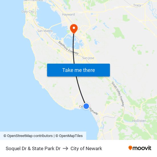 Soquel Dr & State Park Dr to City of Newark map