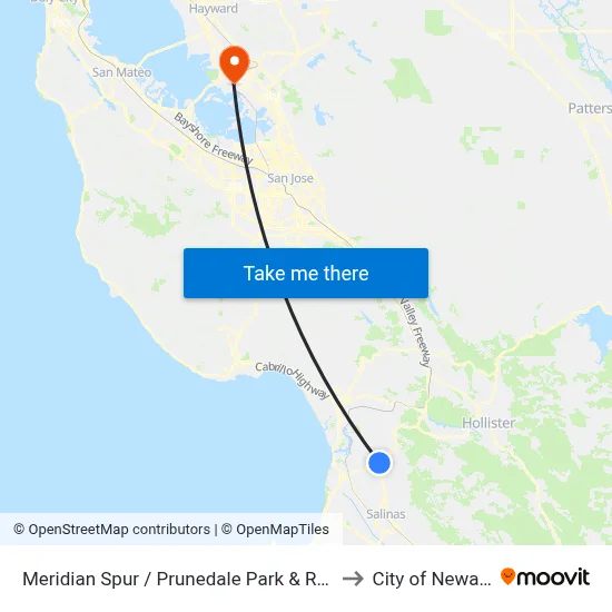 Meridian Spur / Prunedale Park & Ride to City of Newark map