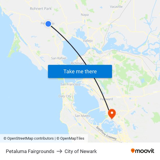 Petaluma Fairgrounds to City of Newark map