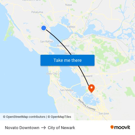 Novato Downtown to City of Newark map