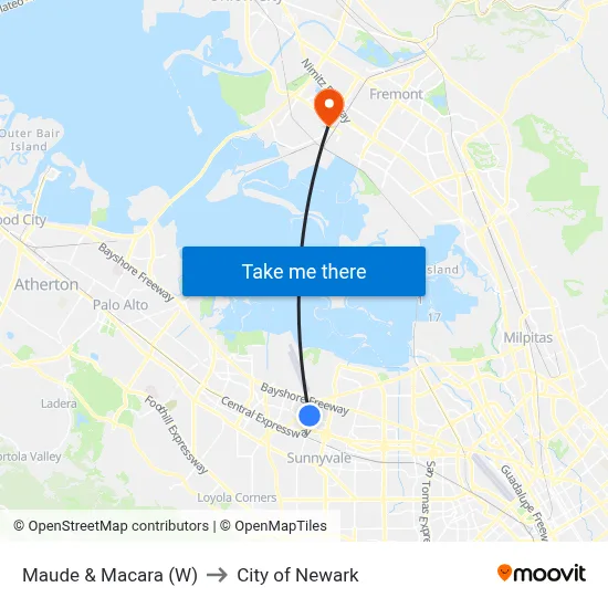 Maude & Macara (W) to City of Newark map