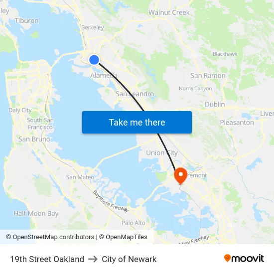 19th Street Oakland to City of Newark map