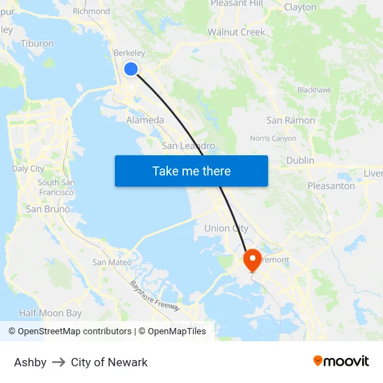 Ashby to City of Newark map