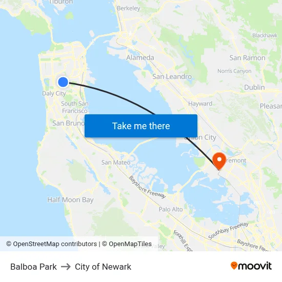 Balboa Park to City of Newark map