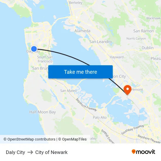 Daly City to City of Newark map