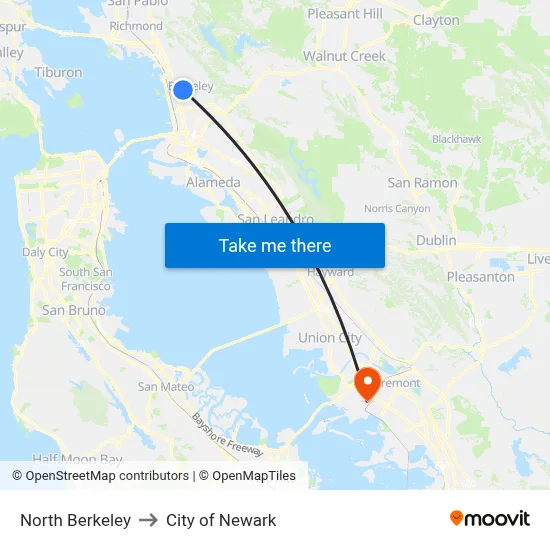 North Berkeley to City of Newark map
