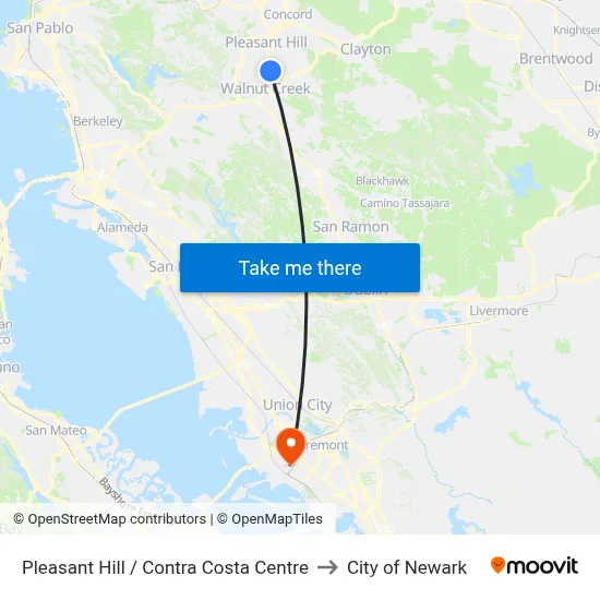 Pleasant Hill / Contra Costa Centre to City of Newark map