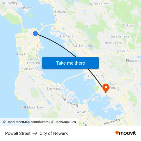 Powell Street to City of Newark map