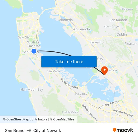 San Bruno to City of Newark map