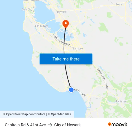Capitola Rd & 41st Ave to City of Newark map