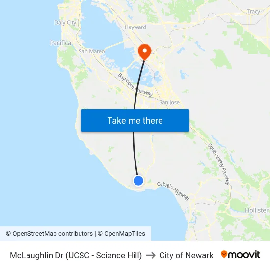 McLaughlin Dr (UCSC - Science Hill) to City of Newark map