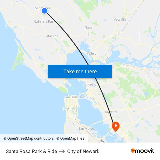 Santa Rosa Park & Ride to City of Newark map