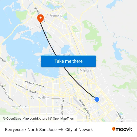 Berryessa / North San Jose to City of Newark map
