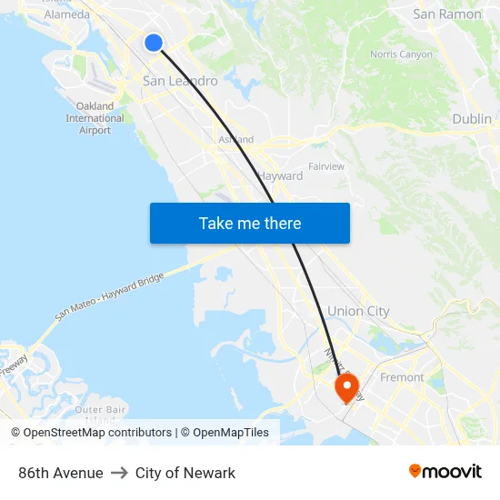 86th Avenue to City of Newark map