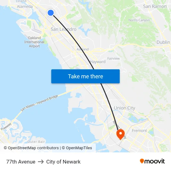 77th Avenue to City of Newark map