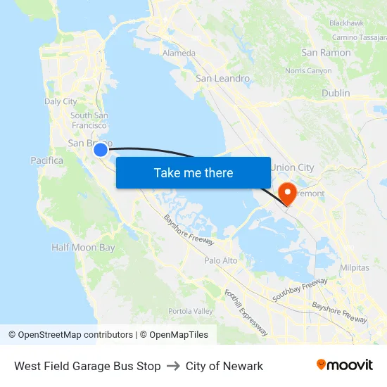 West Field Garage Bus Stop to City of Newark map