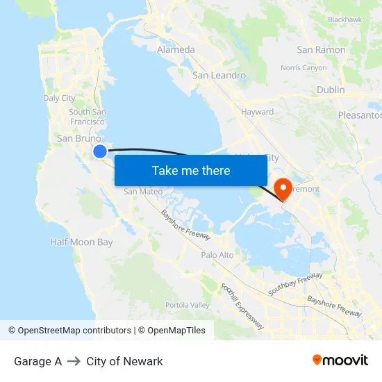 Garage A to City of Newark map