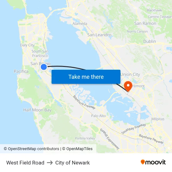 West Field Road to City of Newark map