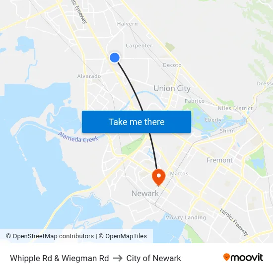 Whipple Rd & Wiegman Rd to City of Newark map