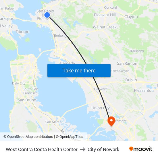 West Contra Costa Health Center to City of Newark map