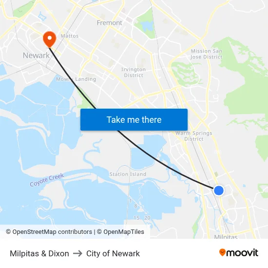 Milpitas & Dixon to City of Newark map