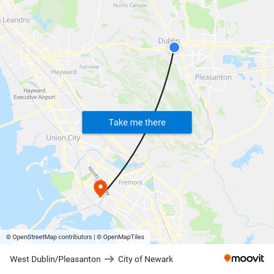 West Dublin/Pleasanton to City of Newark map