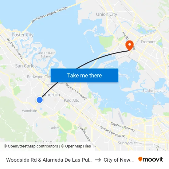 Woodside Rd & Alameda De Las Pulgas to City of Newark map