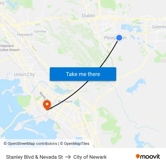 Stanley Blvd & Nevada St to City of Newark map
